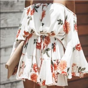 Off the shoulder white floral romper